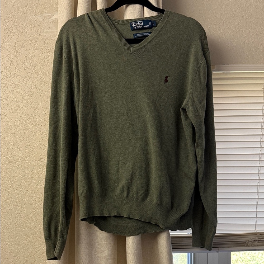 Polo by Ralph Lauren Men's Olive V-Neck Sweater